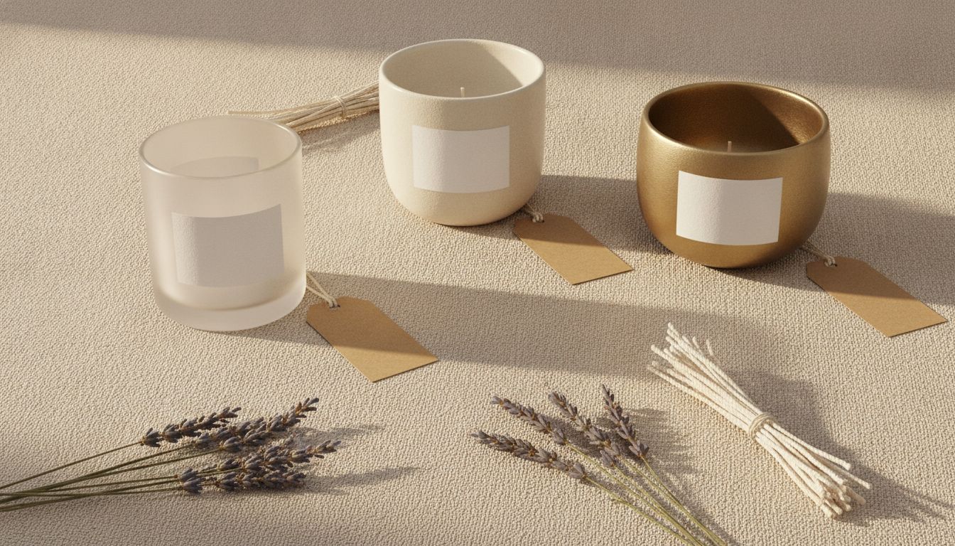 Elegant unbranded candle vessels with custom label mockups